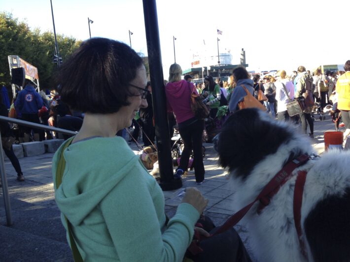 Jennifer Coffey, an adopter of a seven-year-old Beauregard, was with her dog.