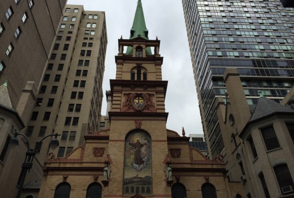 St. Francis of Assisi Church is on 31st Street, around the corner from Penn Station. Photo: Mallory Shelbourne.