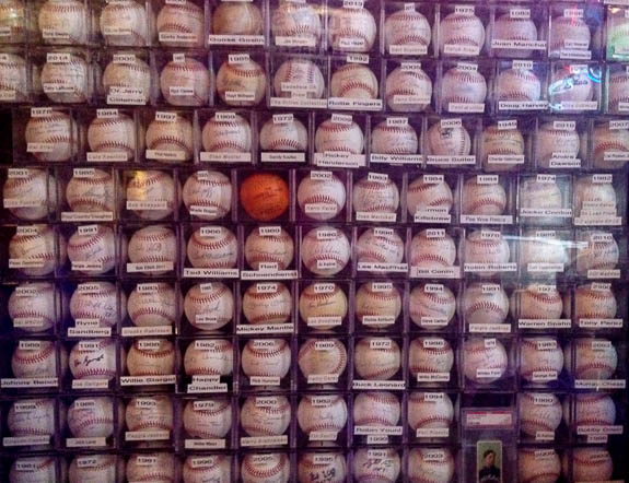 One of many walls stacked with baseballs at Foley's NY Pub and Restaurant. Photo: James K. Williamson. 