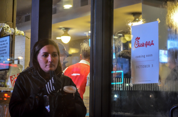 Laura Stargel, a freshman at The Kings College, waited outside the new Chick-fil-A for seven hours in the hopes of being chosen as an alternate winner for the First 100 Giveaway. She left around midnight, empty-handed.