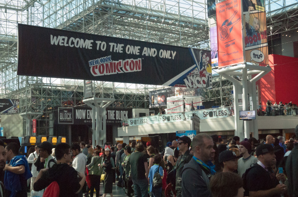 Attendees are welcomed to New York Comic Con at the Jacob Javitz Convention Center. Photo: Adam Kelsey