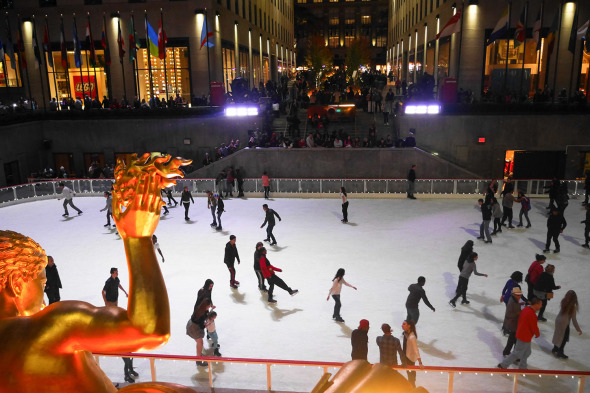 Skaters glide on Rockefeller's ice rink on opening night. Photo: Laurence Bekk-Day
