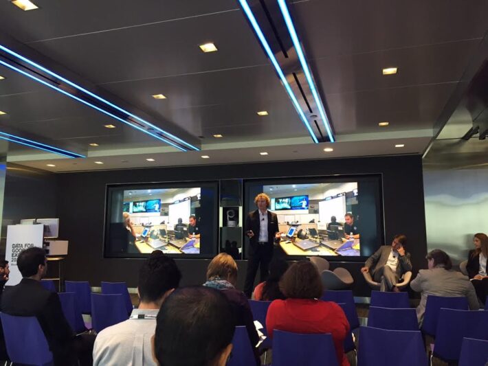 John Farmer, the director of technology and civic innovation at Microsoft New York, co-leads a panel on how to use data to make communities more resilient during disasters at Bloomberg's 2015 Data for Good Exchange.