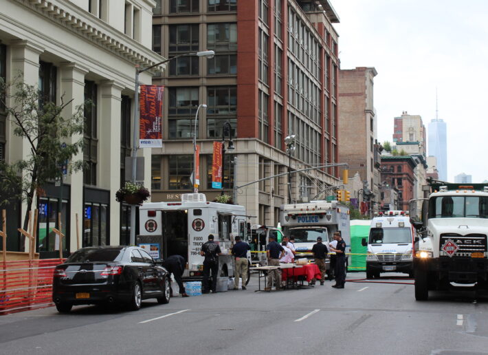 The Gold Sheild Catering truck, parked inside the police closures on 6th ave. Photo: Madison Darbyshire.