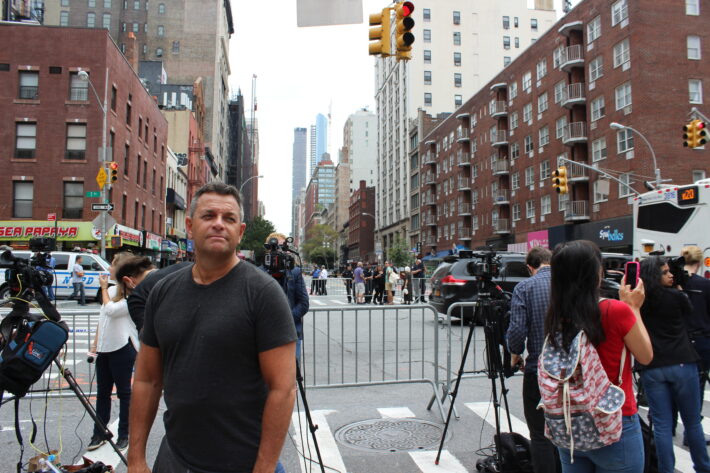 Chelsea resident Chris Toto before going to the gym on Sunday morning as he carried on with business as usual after an explosive went off on West 23rd Street on Saturday night. Photo: Amanda L.P. Gomez.