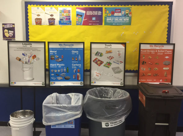 Waste sorting bins at West End Secondary School. Photo: Lesley Barewin